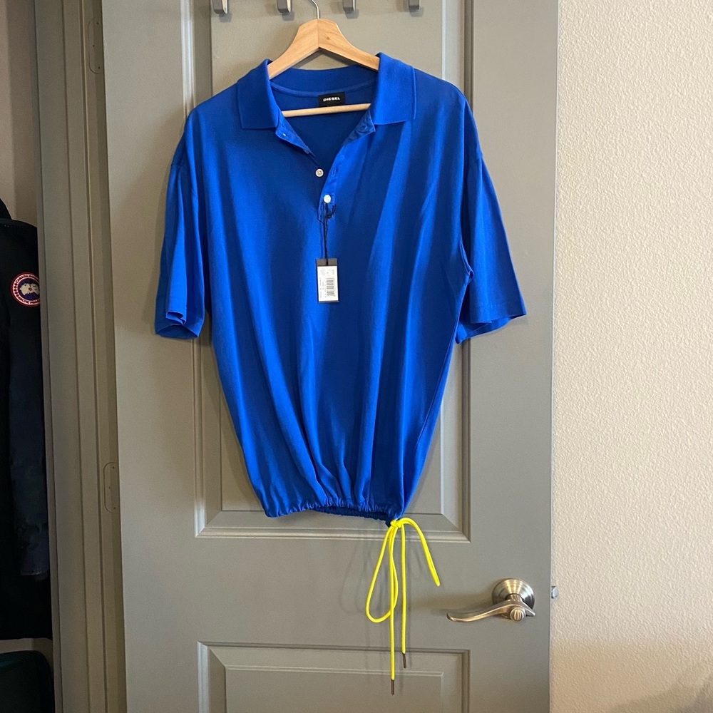 Diesel blue polo with yellow tie
